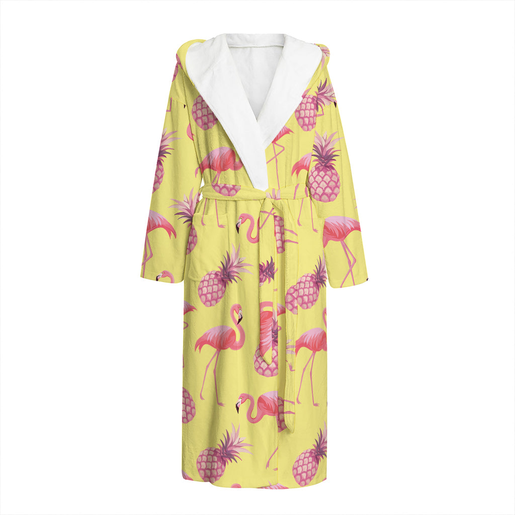 Pineapple And Flamingo Pattern Print Hooded Bathrobe