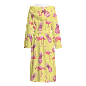 Pineapple And Flamingo Pattern Print Hooded Bathrobe