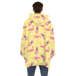 Pineapple And Flamingo Pattern Print Hoodie Blanket