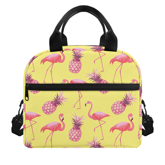 Pineapple And Flamingo Pattern Print Insulated Lunch Bag