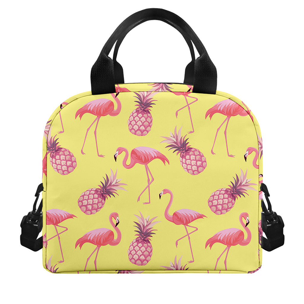 Pineapple And Flamingo Pattern Print Insulated Lunch Bag