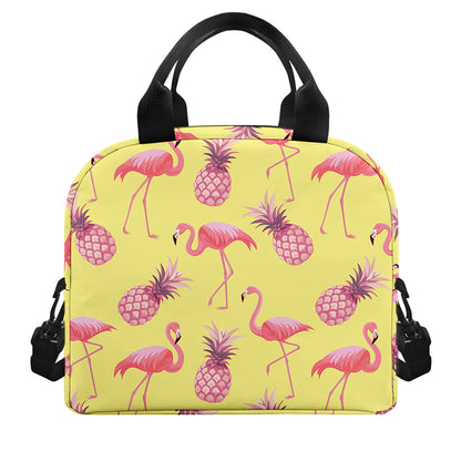 Pineapple And Flamingo Pattern Print Insulated Lunch Bag