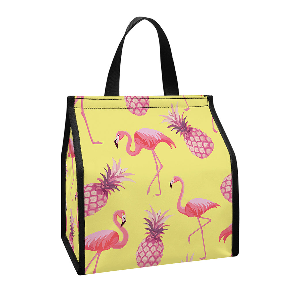 Pineapple And Flamingo Pattern Print Insulated Lunch Tote