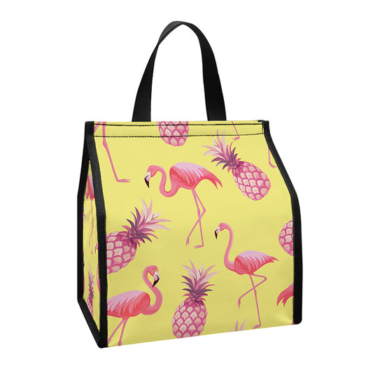 Pineapple And Flamingo Pattern Print Insulated Lunch Tote