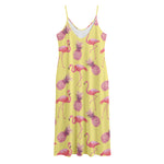 Pineapple And Flamingo Pattern Print Jersey Midi Cami Dress