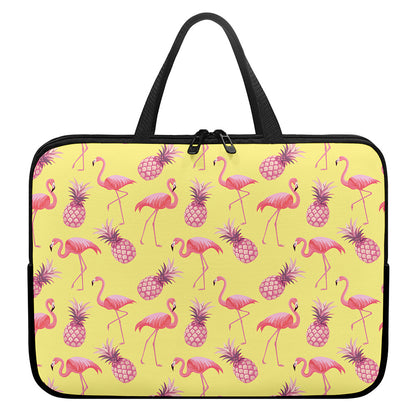 Pineapple And Flamingo Pattern Print Laptop Sleeve With Handle