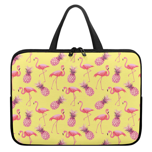 Pineapple And Flamingo Pattern Print Laptop Sleeve With Handle