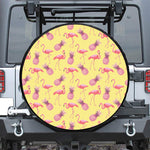 Pineapple And Flamingo Pattern Print Leather Spare Tire Cover