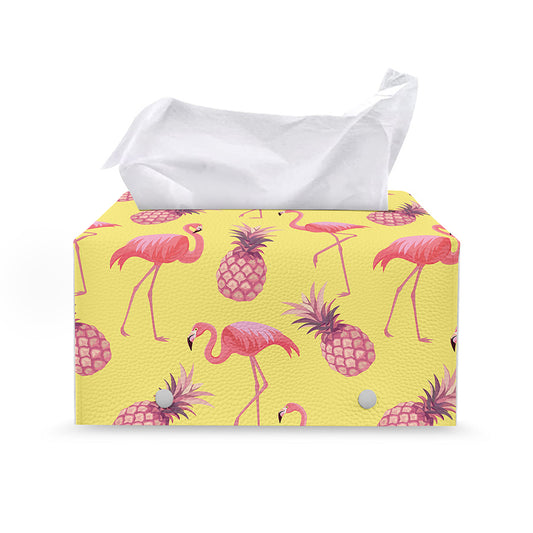 Pineapple And Flamingo Pattern Print Leather Tissue Box Cover