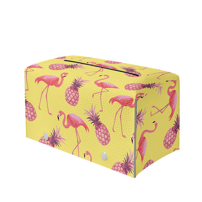 Pineapple And Flamingo Pattern Print Leather Tissue Box Cover