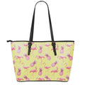 Pineapple And Flamingo Pattern Print Leather Tote Bag With Zipper