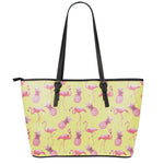 Pineapple And Flamingo Pattern Print Leather Tote Bag