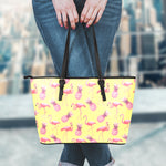 Pineapple And Flamingo Pattern Print Leather Tote Bag