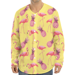 Pineapple And Flamingo Pattern Print Long Sleeve Baseball Jersey