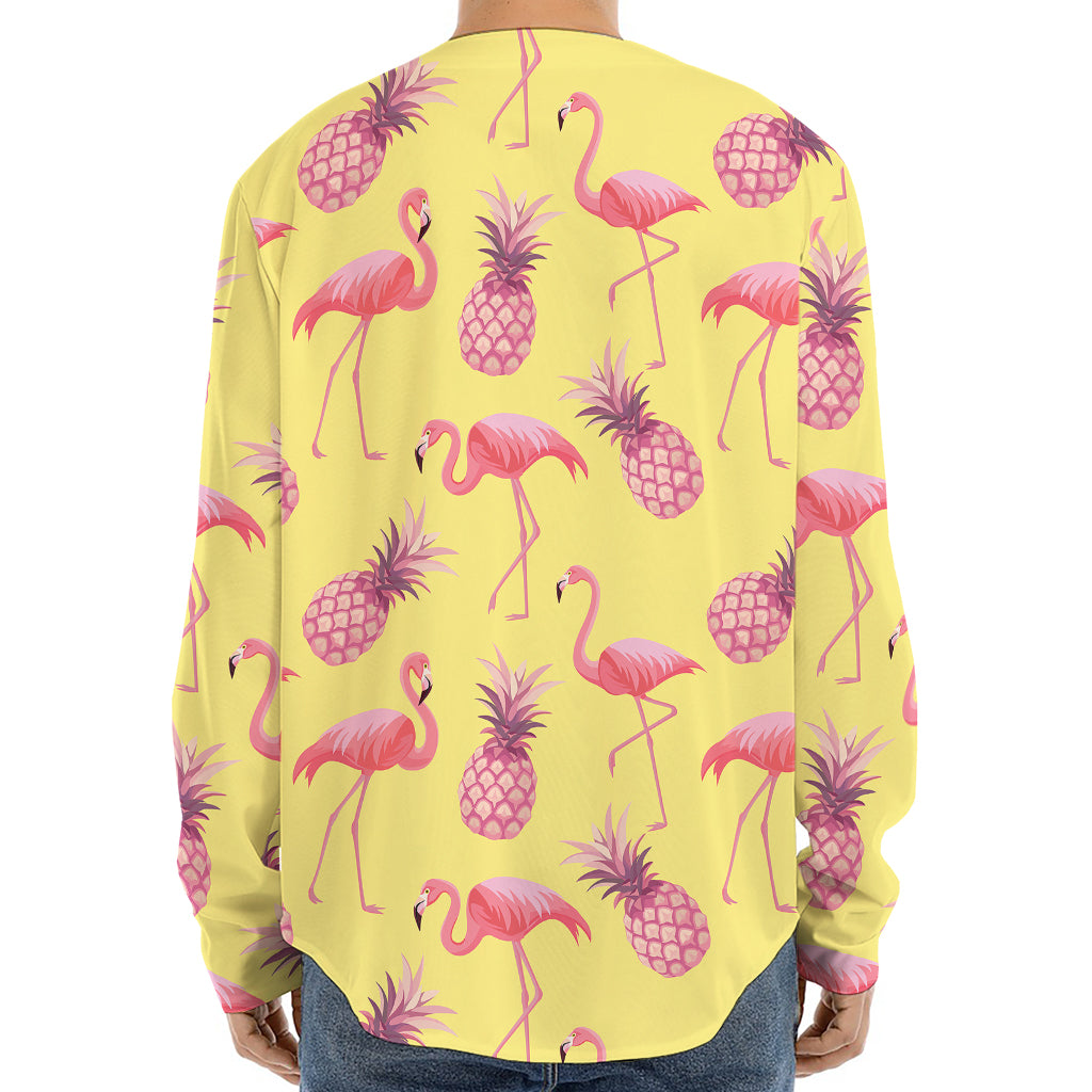 Pineapple And Flamingo Pattern Print Long Sleeve Baseball Jersey