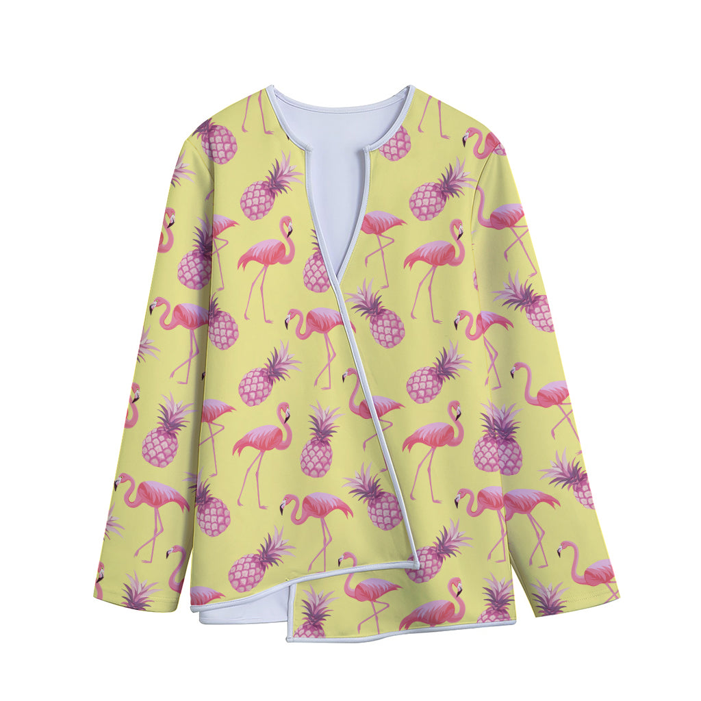 Pineapple And Flamingo Pattern Print Long Sleeve Short Coat