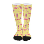 Pineapple And Flamingo Pattern Print Long Socks