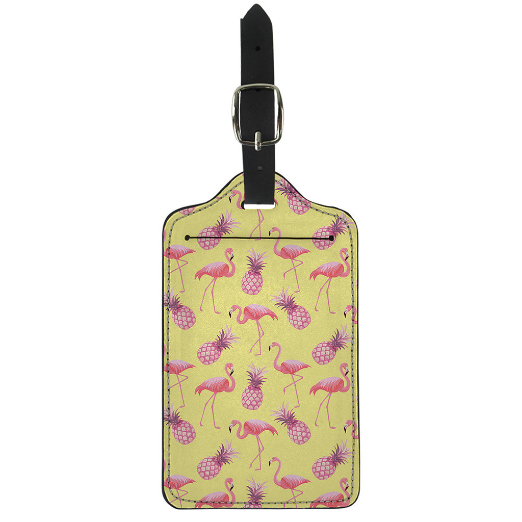 Pineapple And Flamingo Pattern Print Luggage Tag