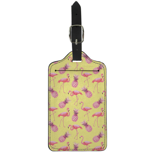 Pineapple And Flamingo Pattern Print Luggage Tag