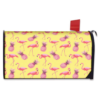 Pineapple And Flamingo Pattern Print Mailbox Cover
