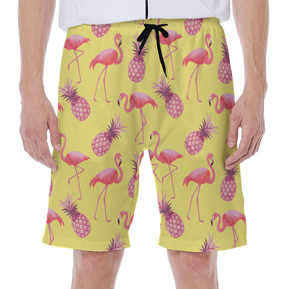 Pineapple And Flamingo Pattern Print Men's Beach Shorts