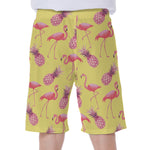 Pineapple And Flamingo Pattern Print Men's Beach Shorts