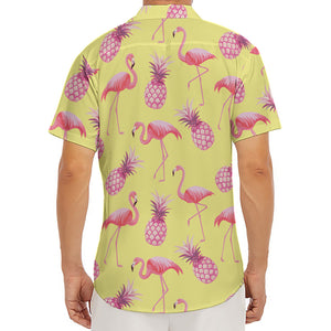 Pineapple And Flamingo Pattern Print Men's Deep V-Neck Shirt