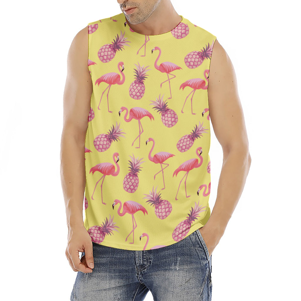 Pineapple And Flamingo Pattern Print Men's Fitness Tank Top