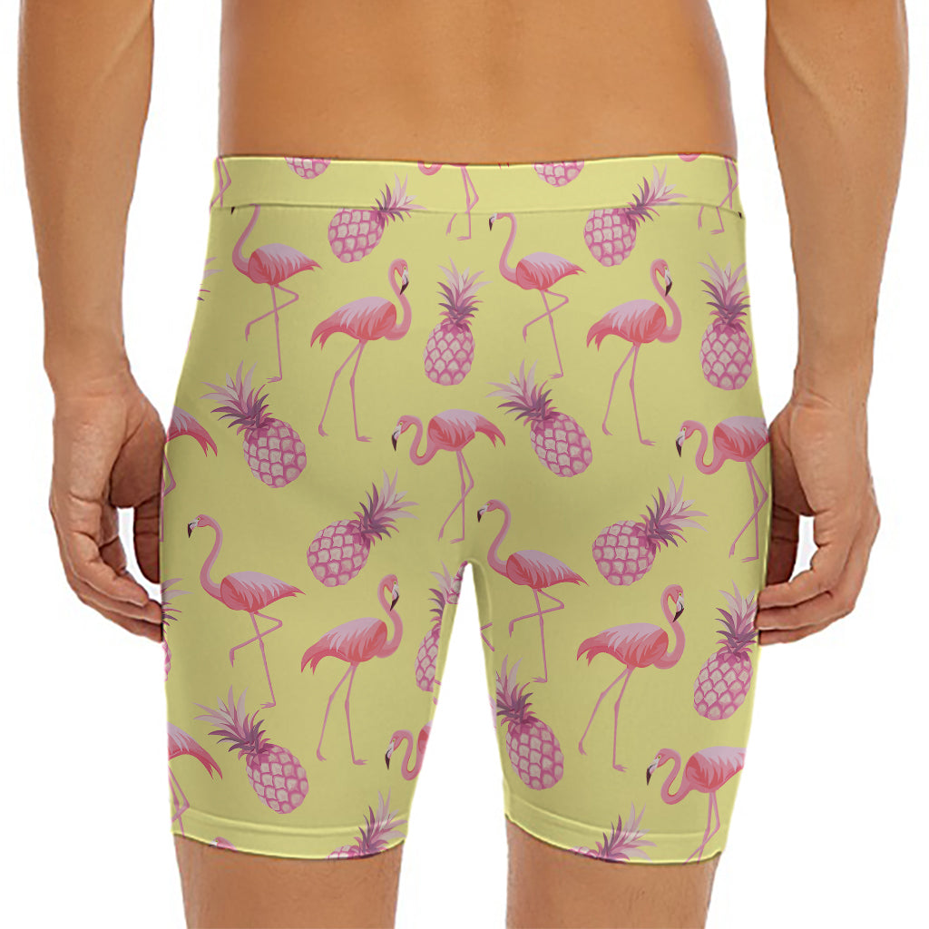 Pineapple And Flamingo Pattern Print Men's Long Boxer Briefs