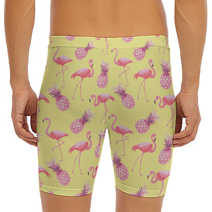 Pineapple And Flamingo Pattern Print Men's Long Boxer Briefs