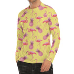 Pineapple And Flamingo Pattern Print Men's Long Sleeve Rash Guard