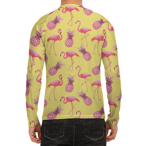 Pineapple And Flamingo Pattern Print Men's Long Sleeve Rash Guard