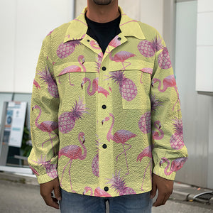 Pineapple And Flamingo Pattern Print Men's Shirt Jacket