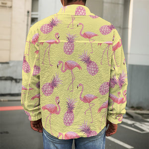 Pineapple And Flamingo Pattern Print Men's Shirt Jacket