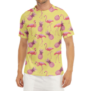 Pineapple And Flamingo Pattern Print Men's Short Sleeve Rash Guard