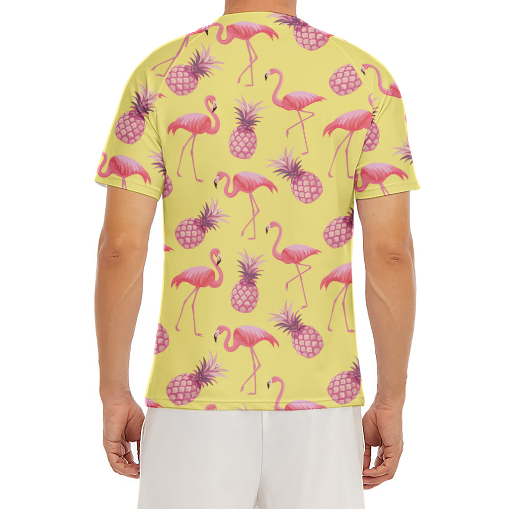 Pineapple And Flamingo Pattern Print Men's Short Sleeve Rash Guard