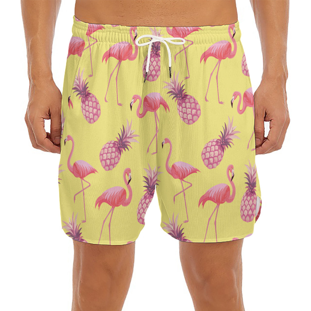 Pineapple And Flamingo Pattern Print Men's Split Running Shorts