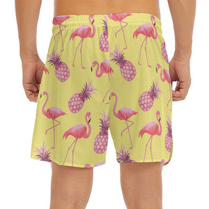 Pineapple And Flamingo Pattern Print Men's Split Running Shorts