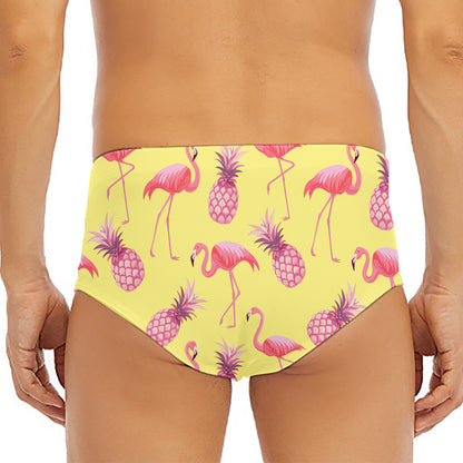 Pineapple And Flamingo Pattern Print Men's Triangle Swim Briefs
