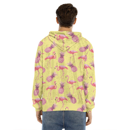Pineapple And Flamingo Pattern Print Men's Velvet Pullover Hoodie
