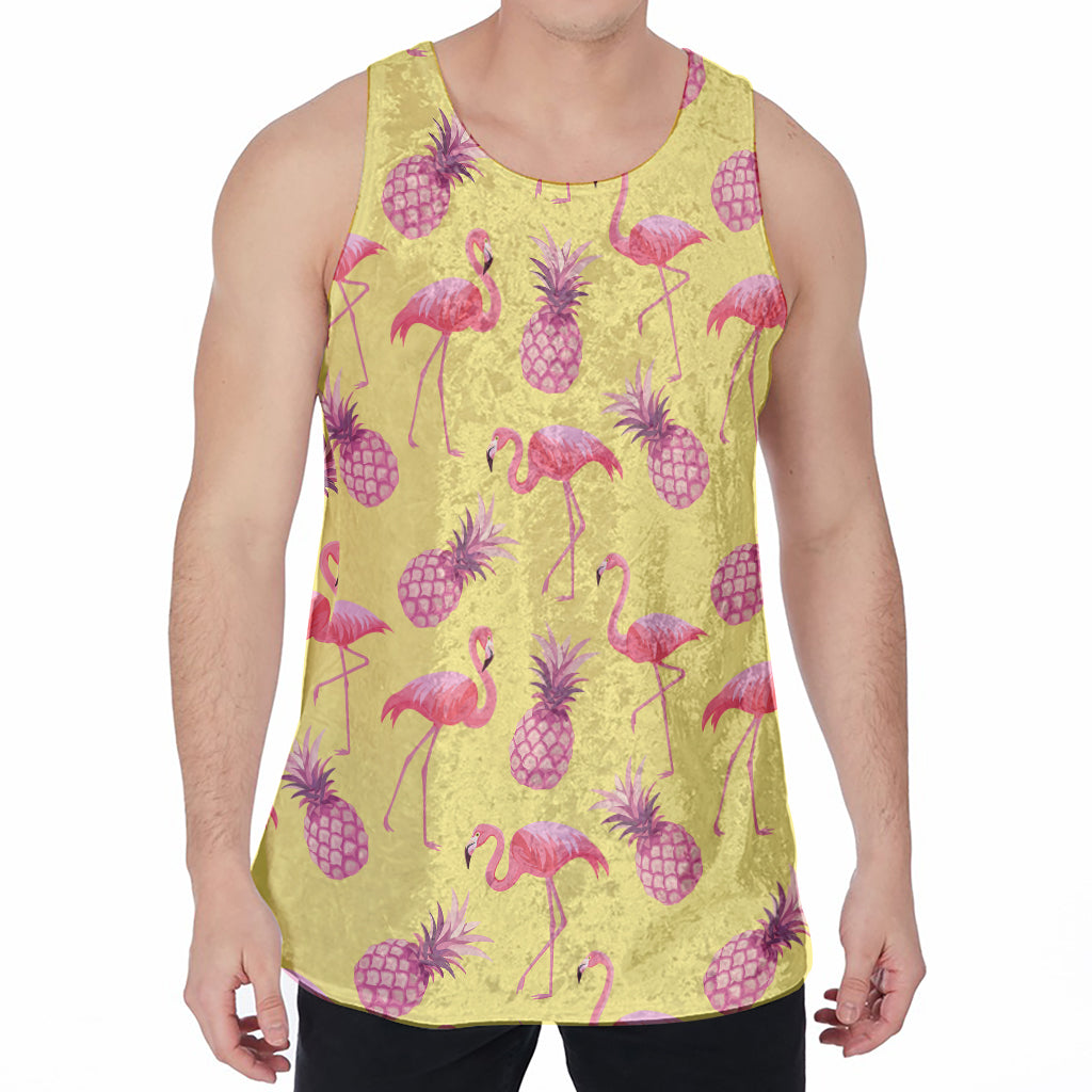 Pineapple And Flamingo Pattern Print Men's Velvet Tank Top