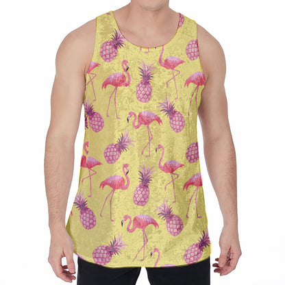 Pineapple And Flamingo Pattern Print Men's Velvet Tank Top