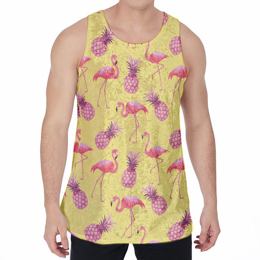 Pineapple And Flamingo Pattern Print Men's Velvet Tank Top