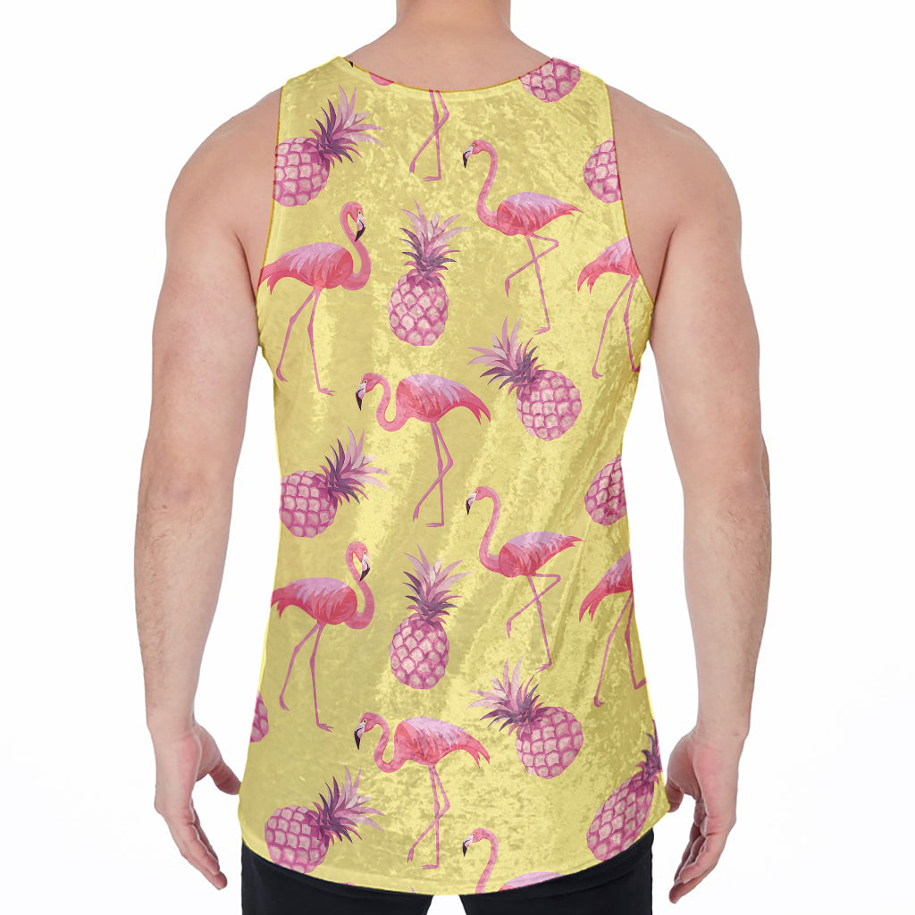 Pineapple And Flamingo Pattern Print Men's Velvet Tank Top