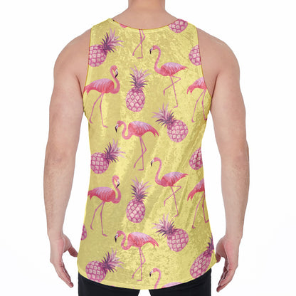 Pineapple And Flamingo Pattern Print Men's Velvet Tank Top