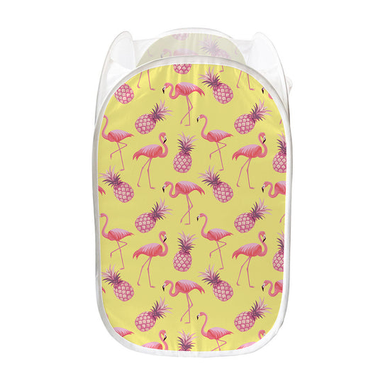 Pineapple And Flamingo Pattern Print Mesh Laundry Hamper