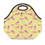 Pineapple And Flamingo Pattern Print Neoprene Lunch Bag