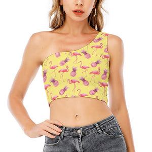 Pineapple And Flamingo Pattern Print One Shoulder Crop Top