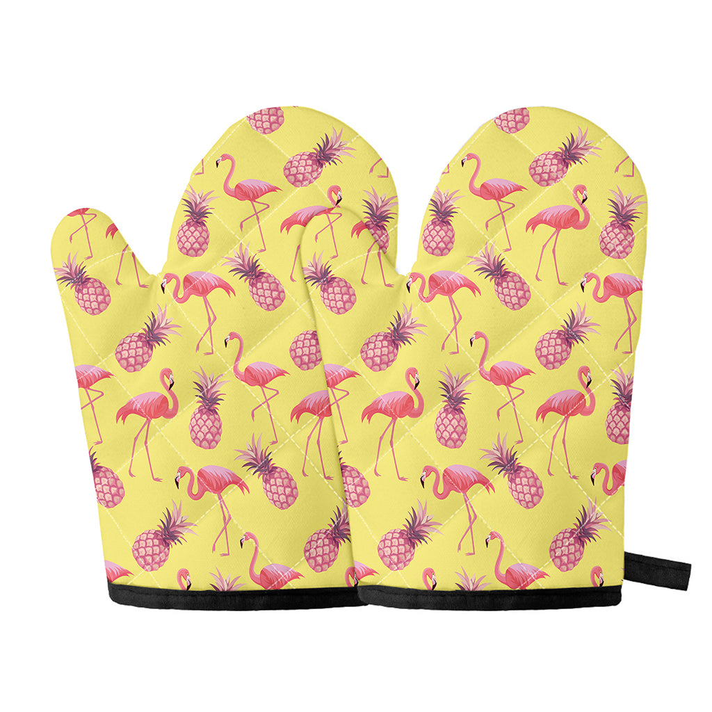 Pineapple And Flamingo Pattern Print Oven Mitts