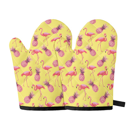 Pineapple And Flamingo Pattern Print Oven Mitts